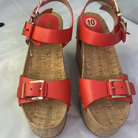 Mishka Red Platform Wedge Sandals
