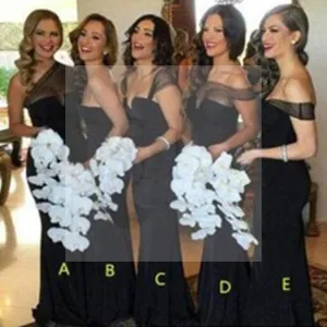 Mismatched Different Styles Cheap Sexy Black Long Mermaid Bridesmaid Dresses, WG54