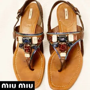 MIU MIU JEWELED &quot;CAPRI&quot; LEATHER SANDALS-RARE! 8.5