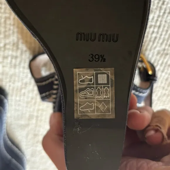 MIU MIU Navy Blue Wedge Sandals with Strap