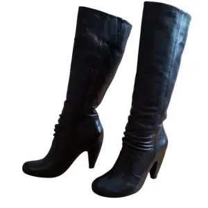 Miz Mooz Shelley Ruched Knee High Leather Boots - Light Faux Fur Lining - 8.5