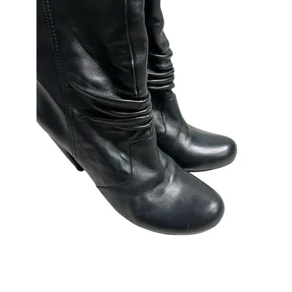 Miz Mooz Shelley Ruched Knee High Leather Boots - Light Faux Fur Lining - 8.5
