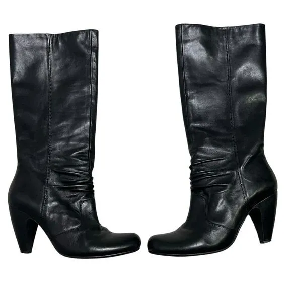 Miz Mooz Shelley Ruched Knee High Leather Boots - Light Faux Fur Lining - 8.5