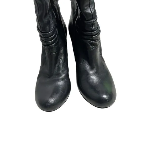 Miz Mooz Shelley Ruched Knee High Leather Boots - Light Faux Fur Lining - 8.5