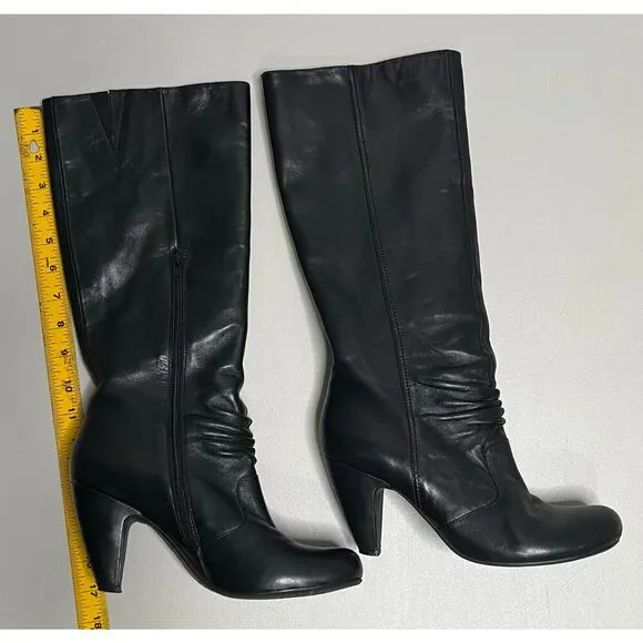 Miz Mooz Shelley Ruched Knee High Leather Boots - Light Faux Fur Lining - 8.5