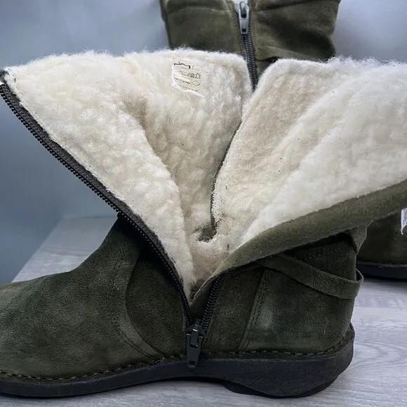 Miz Mooz Forest Green Sued Wide width Wool lined Prance ankle boots NWT