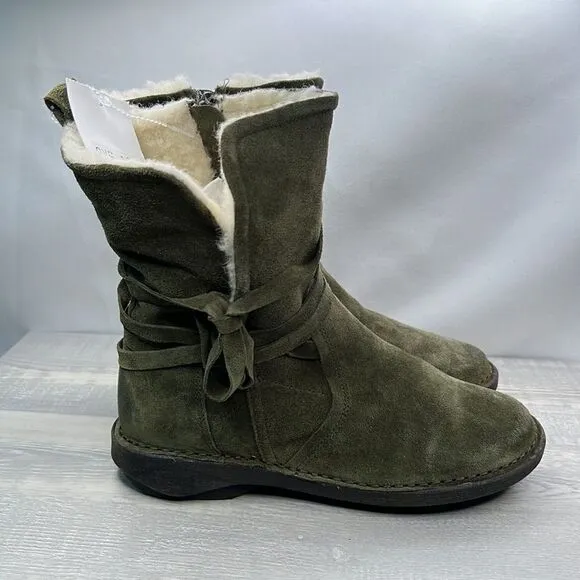 Miz Mooz Forest Green Sued Wide width Wool lined Prance ankle boots NWT