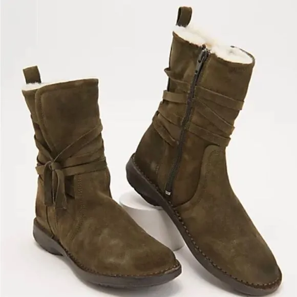 Miz Mooz Forest Green Sued Wide width Wool lined Prance ankle boots NWT