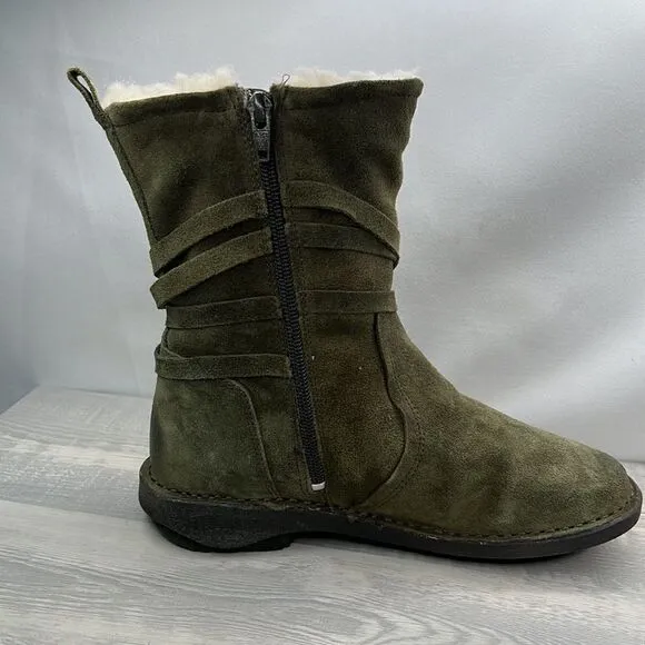 Miz Mooz Forest Green Sued Wide width Wool lined Prance ankle boots NWT