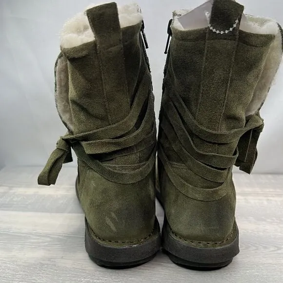 Miz Mooz Forest Green Sued Wide width Wool lined Prance ankle boots NWT