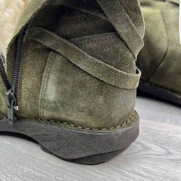 Miz Mooz Forest Green Sued Wide width Wool lined Prance ankle boots NWT