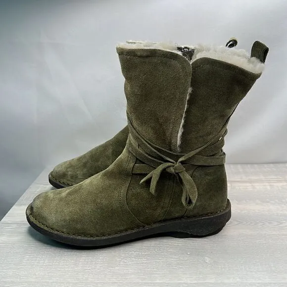Miz Mooz Forest Green Sued Wide width Wool lined Prance ankle boots NWT