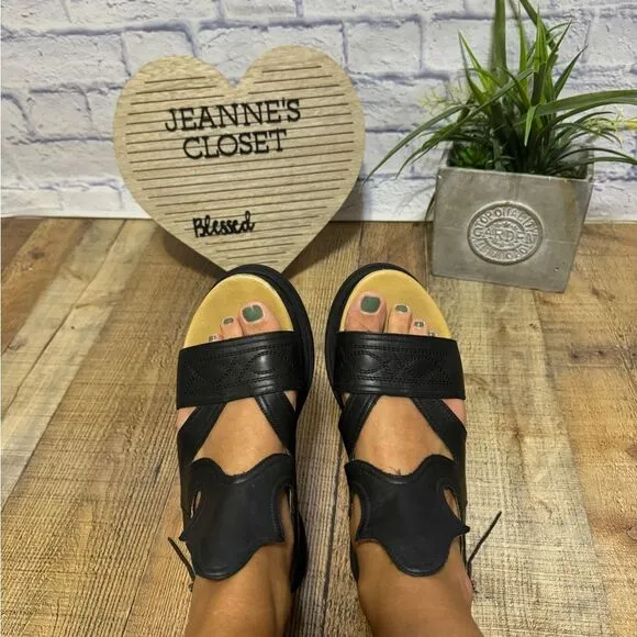 MM6 By Maison Martin Margiela black leather western flatform sandals 11
