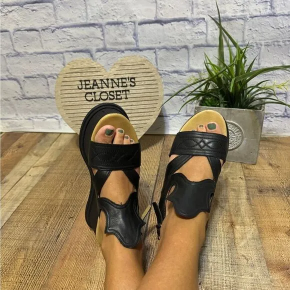 MM6 By Maison Martin Margiela black leather western flatform sandals 11