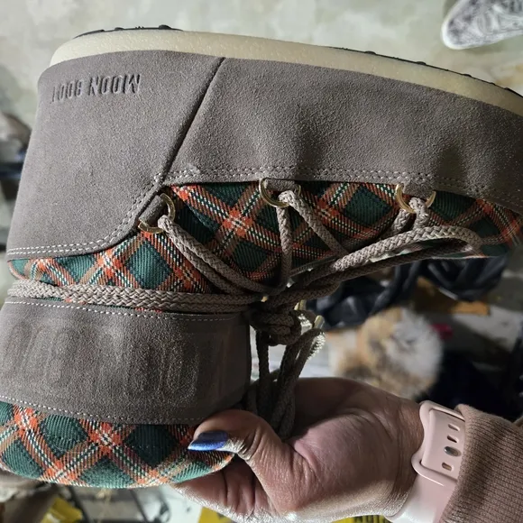 Moon Boot Ankle Boots in Brown and Green Plaid