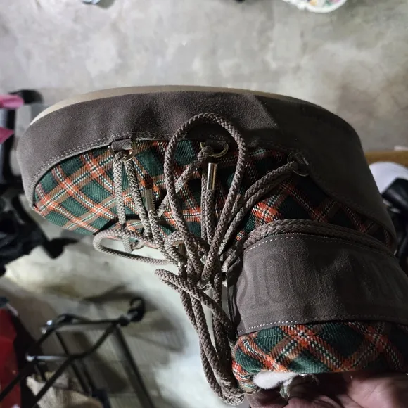 Moon Boot Ankle Boots in Brown and Green Plaid