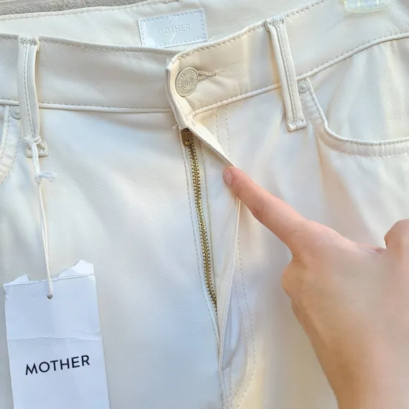 MOTHER | Faux Leather The Super Swooner in Wax On, Wax Off Egret Size 30 NEW