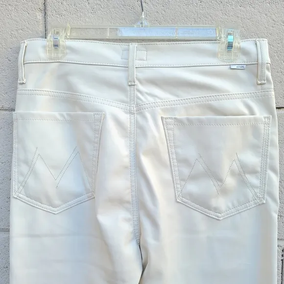 MOTHER | Faux Leather The Super Swooner in Wax On, Wax Off Egret Size 30 NEW