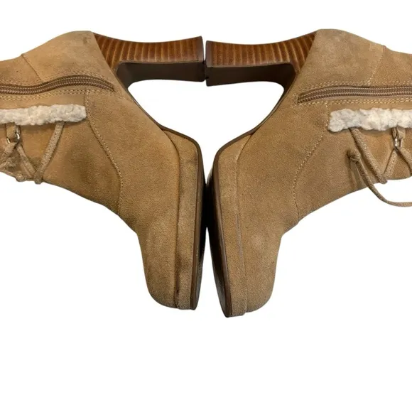 Mudd Y2K Jarmon Suede and Faux Fur High Ankle Boots Funky Heel, Sz 6