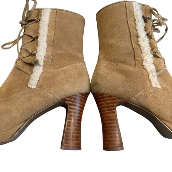 Mudd Y2K Jarmon Suede and Faux Fur High Ankle Boots Funky Heel, Sz 6