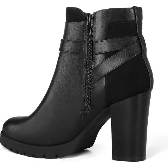 Mysoft Ankle Boote Women Black Polyurethane  Heel Zipper Booties