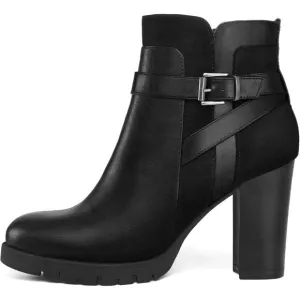 Mysoft Ankle Boote Women Black Polyurethane  Heel Zipper Booties