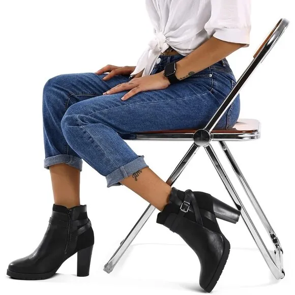 Mysoft Ankle Boote Women Black Polyurethane  Heel Zipper Booties