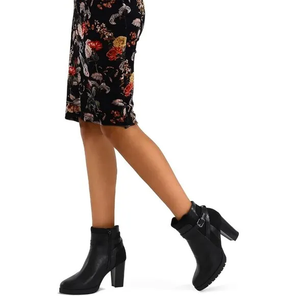 Mysoft Ankle Boote Women Black Polyurethane  Heel Zipper Booties