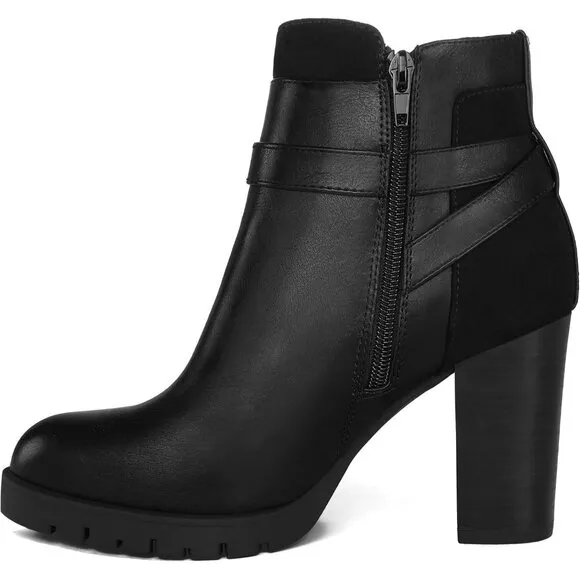 Mysoft Ankle Boote Women Black Polyurethane  Heel Zipper Booties