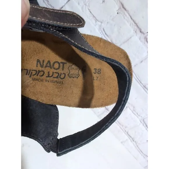 Naot Rachel Antique Gold Bronze Metallic Leather Wedge Sandals Womens 38 7 NWT