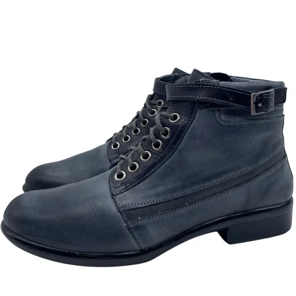 Naot Womens Shoes Kona Boots Sz 6 Gray Black Leather Ankle Lace Up Comfort
