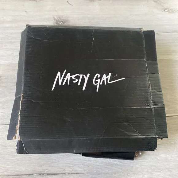 Nasty Gal Faux Suede Feather Trim Knee High Boots Blue Heels New in Box