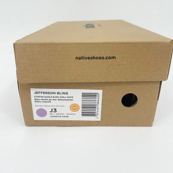 Native Kids Jefferson Shoes 3 Starfish Dazzle Bling Pink White Synthetic NIB