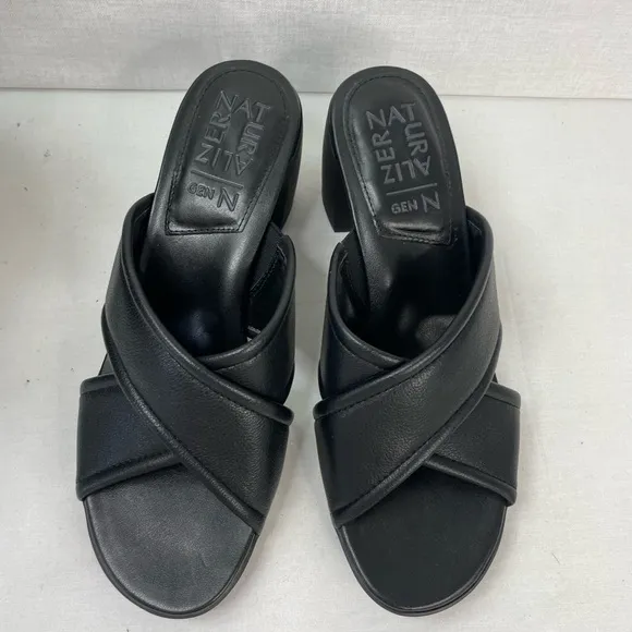 Naturalizer Genn-Rhythm Slide Sandal black leather block heel 6.5‎ M, B 269