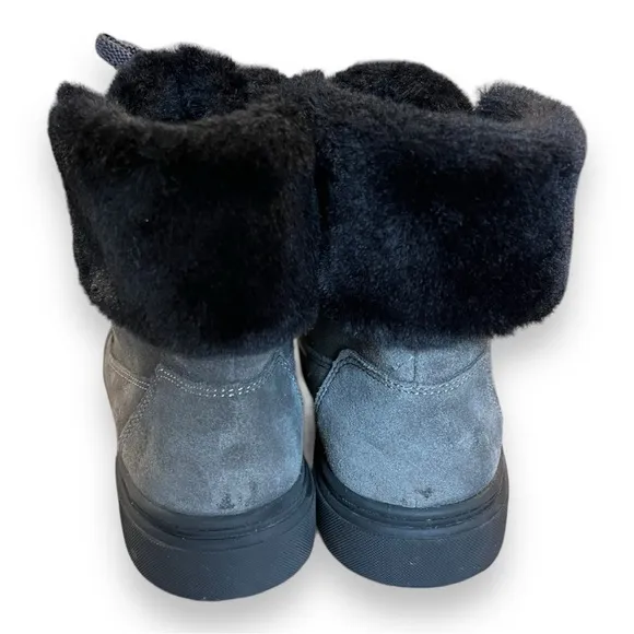 NATURALIZER Gray Lace Up Fur Trim Baker Zip-Up Suede Leather Sneaker Boots