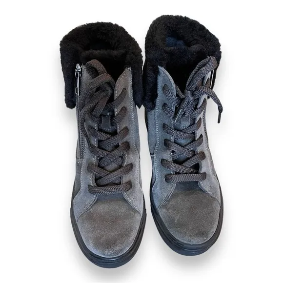 NATURALIZER Gray Lace Up Fur Trim Baker Zip-Up Suede Leather Sneaker Boots