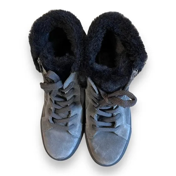 NATURALIZER Gray Lace Up Fur Trim Baker Zip-Up Suede Leather Sneaker Boots