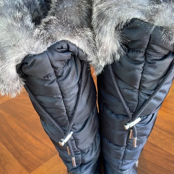 NEVER WORN MICHAEL KORS BLACK TALL LEATHER &amp; FAUX FUR BOOTS SIZE 7 - BEAUTIFUL!