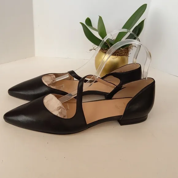 NEW ! 27 EDIT  Heather flats black leather pointy toe shoes