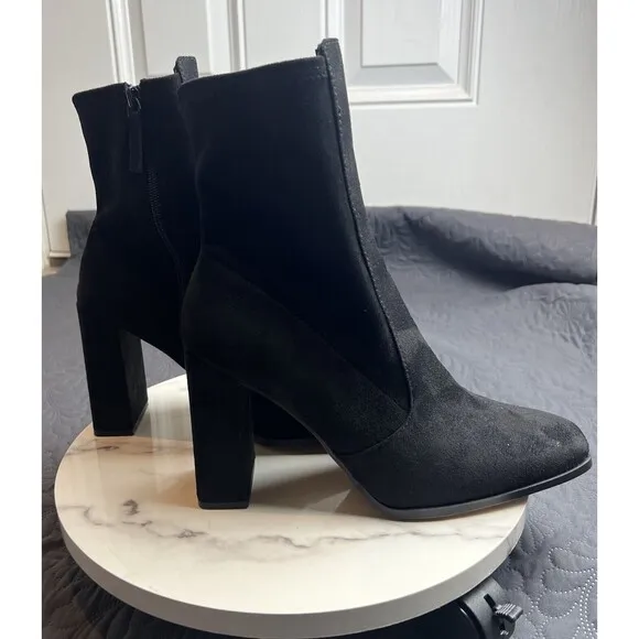 NEW Aldo Shoes Audrella Suede Square Toe Block Heel Ankle Booties Minimalist SZ9