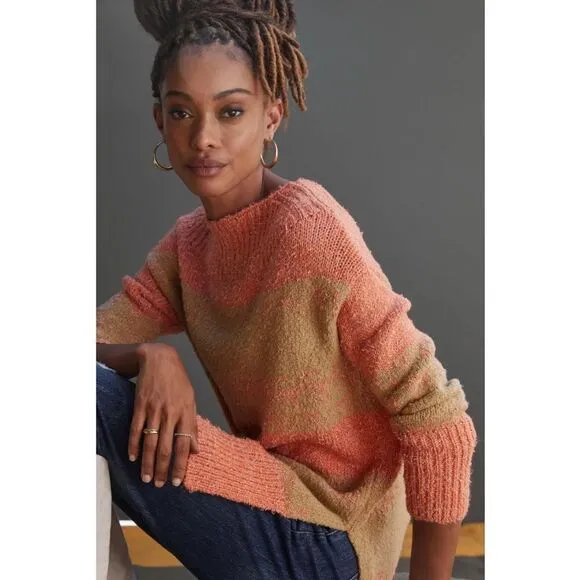 NEW Anthropologie Pilcro Rugby Stripe Pullover Split-Hem Tunic Sweater Medium