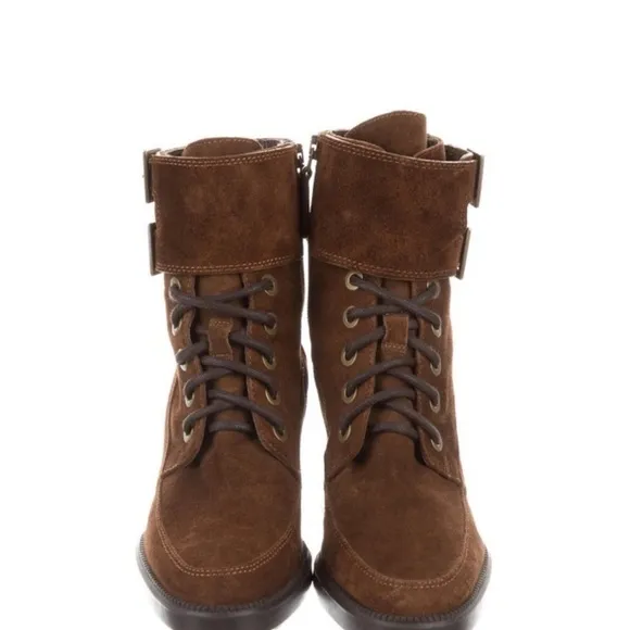 NEW AQUATALIA 6 IRENE Chestnut Brown Suede Lace-Up Buckle Platform Ankle Boots