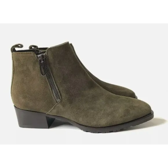 NEW Aquatalia 6.5 Fantina Dual Zip Boots Ankle Booties Olive Green Suede