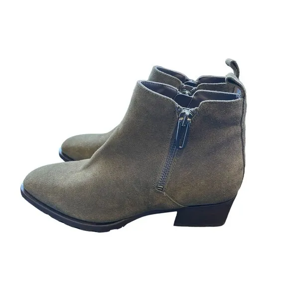 NEW Aquatalia 6.5 Fantina Dual Zip Boots Ankle Booties Olive Green Suede