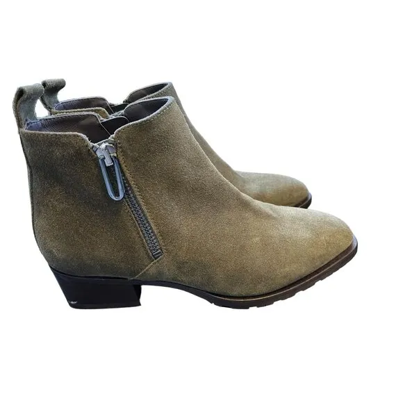 NEW Aquatalia 6.5 Fantina Dual Zip Boots Ankle Booties Olive Green Suede