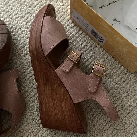NEW Bella Vita Blush Suede Aniitaly Slingback Wedge Sandals Leather Size 8.5 NIB