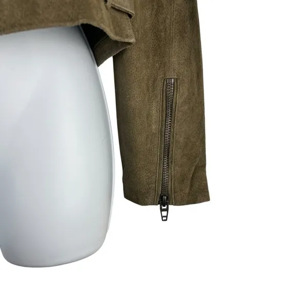 NEW BLANKNYC Cropped Suede Moto Boho Jacket Rosemary Green 100% Leather Jacket
