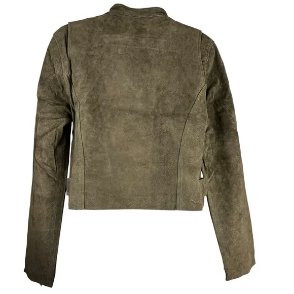 NEW BLANKNYC Cropped Suede Moto Boho Jacket Rosemary Green 100% Leather Jacket
