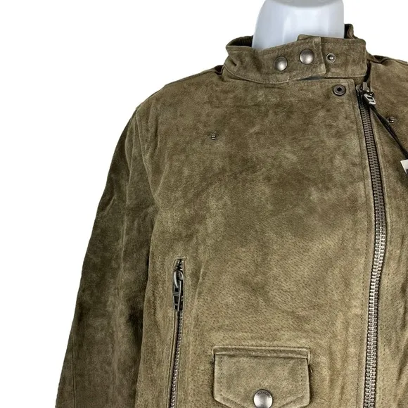 NEW BLANKNYC Cropped Suede Moto Boho Jacket Rosemary Green 100% Leather Jacket