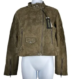 NEW BLANKNYC Cropped Suede Moto Boho Jacket Rosemary Green 100% Leather Jacket